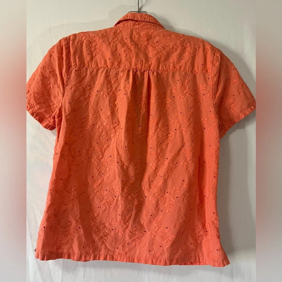 Anthropologie Maeve Guayabera Embroidered Eyelet Coral Short Sleeve Size 0 - Picture 2 of 5